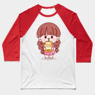 Cute kid girl holding bubble milk tea Baseball T-Shirt